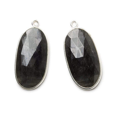 26x14mm Silver .925 Bezel Blue Sapphire faceted oval Pendant Set of 2 pieces (ONLINE ORDER ONLY)