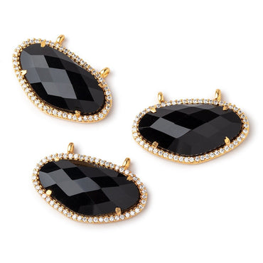26x15mm Vermeil CZ Bezel Black Chalcedony Modified Oval Connector 1 Focal Bead (ONLINE ORDER ONLY)