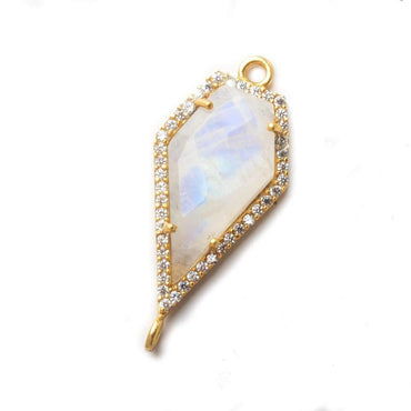 26x15mm Vermeil CZ Bezel Rainbow Moonstone Modified Shield Connector 1 piece (ONLINE ORDER ONLY)