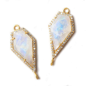 26x15mm Vermeil CZ Bezel Rainbow Moonstone Modified Shield Connector 1 piece (ONLINE ORDER ONLY)