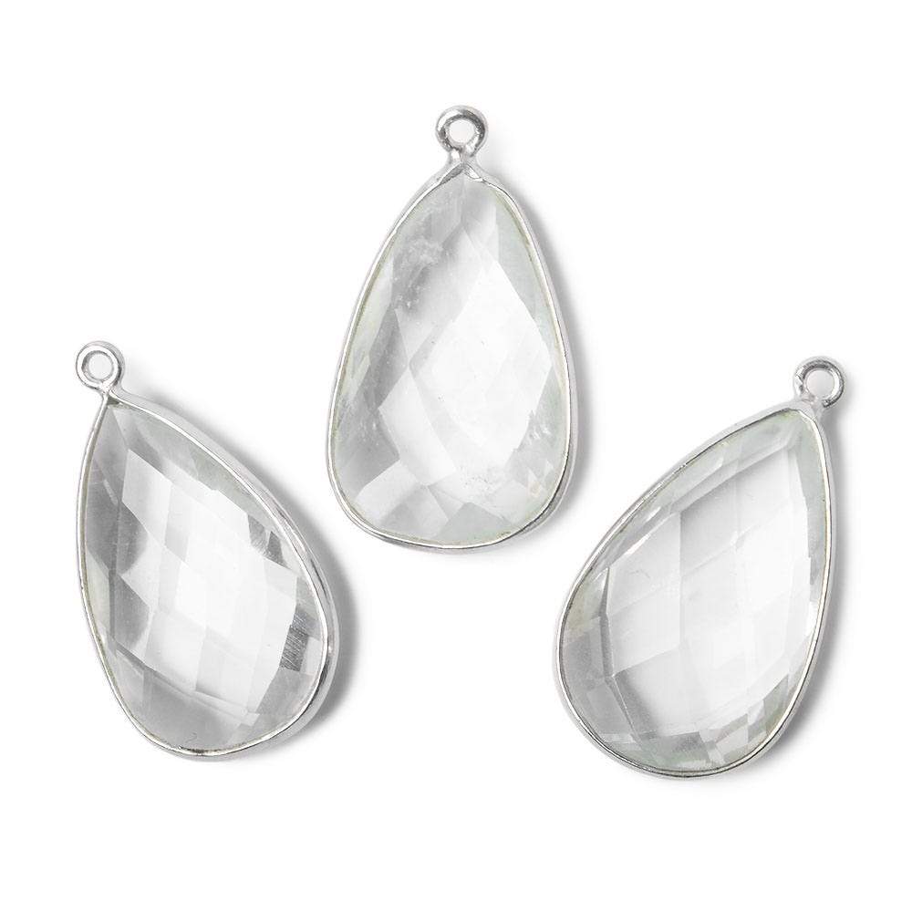 26x16mm Silver .925 Bezeled Crystal Quartz faceted Pear Focal Pendant (ONLINE ORDER ONLY)