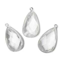 26x16mm Silver .925 Bezeled Crystal Quartz faceted Pear Focal Pendant (ONLINE ORDER ONLY)