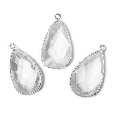 26x16mm Silver .925 Bezeled Crystal Quartz faceted Pear Focal Pendant (ONLINE ORDER ONLY)
