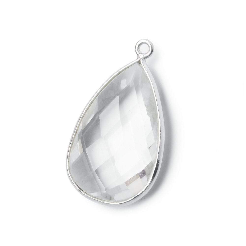 26x16mm Silver .925 Bezeled Crystal Quartz faceted Pear Focal Pendant (ONLINE ORDER ONLY)