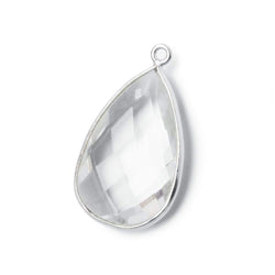 26x16mm Silver .925 Bezeled Crystal Quartz faceted Pear Focal Pendant (ONLINE ORDER ONLY)