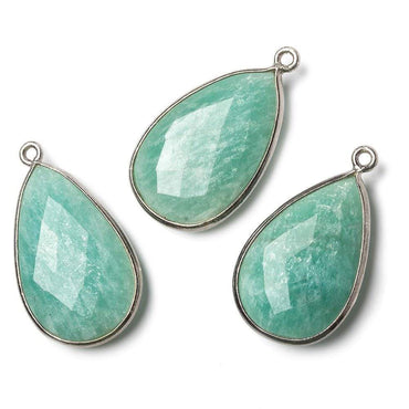 26x17mm Black Gold .925 Bezel Amazonite faceted pear Pendant 1 piece (ONLINE ORDER ONLY)