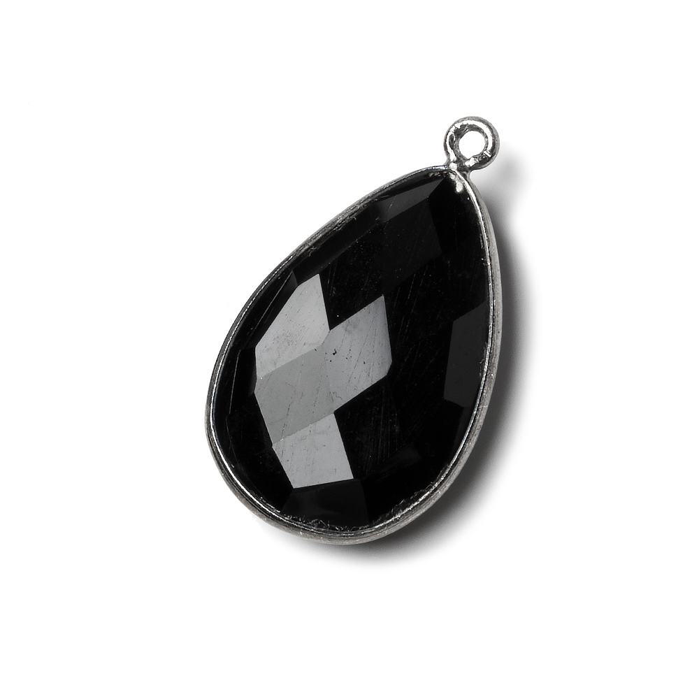 26x17mm Black Gold .925 Bezel Black Chalcedony faceted pear Pendant 1 piece (ONLINE ORDER ONLY)