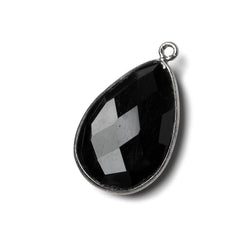 26x17mm Black Gold .925 Bezel Black Chalcedony faceted pear Pendant 1 piece (ONLINE ORDER ONLY)