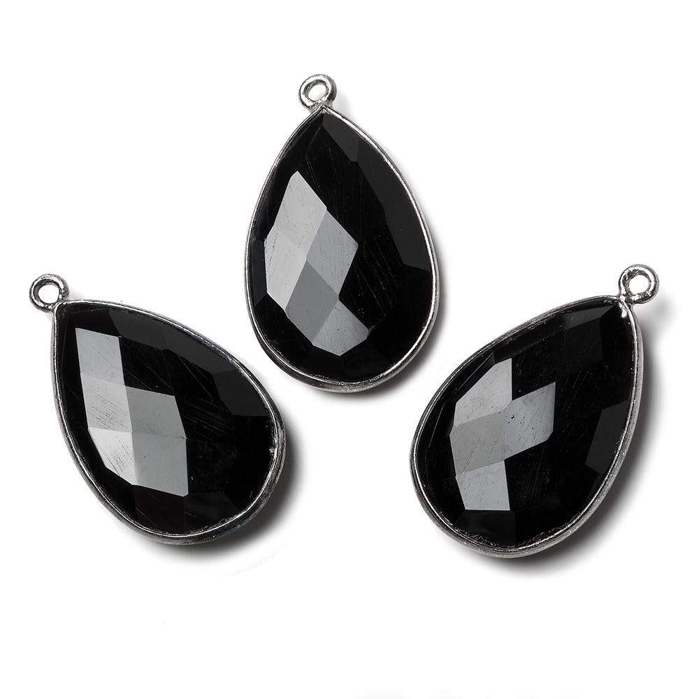 26x17mm Black Gold .925 Bezel Black Chalcedony faceted pear Pendant 1 piece (ONLINE ORDER ONLY)