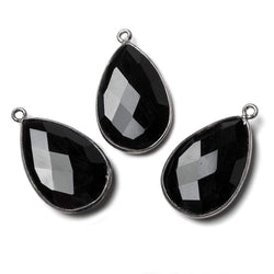 26x17mm Black Gold .925 Bezel Black Chalcedony faceted pear Pendant 1 piece (ONLINE ORDER ONLY)