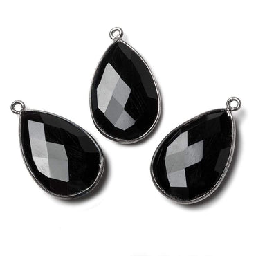 26x17mm Black Gold .925 Bezel Black Chalcedony faceted pear Pendant 1 piece (ONLINE ORDER ONLY)