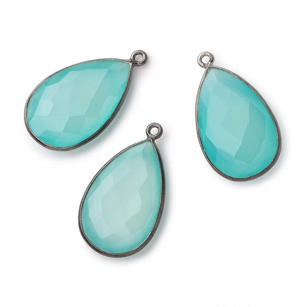 26x17mm Black Gold Bezeled Seaglass Chalcedony faceted Pear Pendant 1 piece (ONLINE ORDER ONLY)