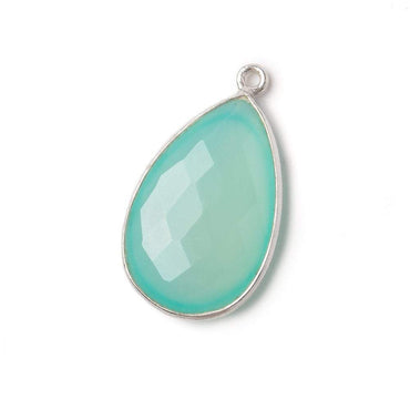 26x17mm Silver .925 Bezeled Seaglass Chalcedony faceted Pear Pendant 1 piece (ONLINE ORDER ONLY)