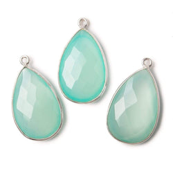 26x17mm Silver .925 Bezeled Seaglass Chalcedony faceted Pear Pendant 1 piece (ONLINE ORDER ONLY)