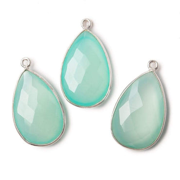 26x17mm Silver .925 Bezeled Seaglass Chalcedony faceted Pear Pendant 1 piece (ONLINE ORDER ONLY)