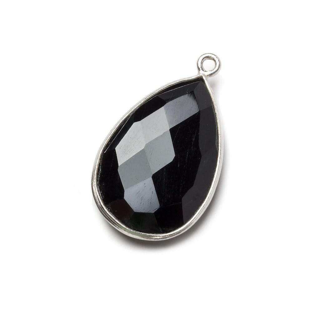 26x17mm Silver Bezel Black Chalcedony faceted pear Pendant 1 piece (ONLINE ORDER ONLY)