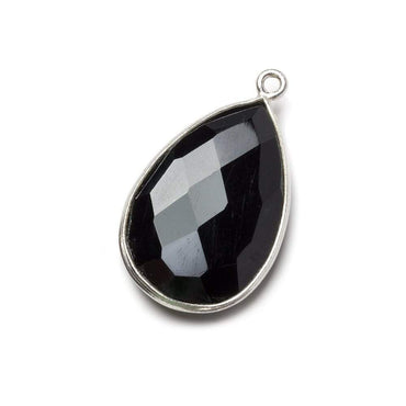 26x17mm Silver Bezel Black Chalcedony faceted pear Pendant 1 piece (ONLINE ORDER ONLY)