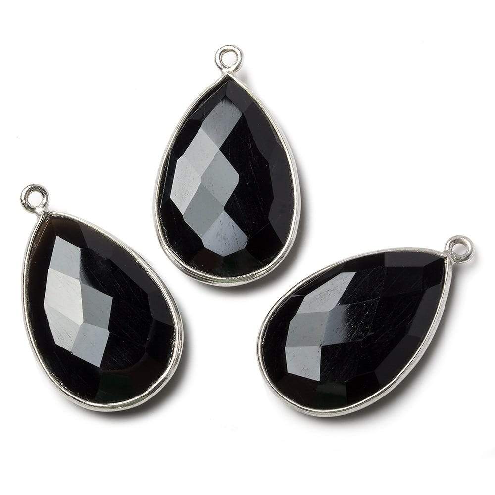 26x17mm Silver Bezel Black Chalcedony faceted pear Pendant 1 piece (ONLINE ORDER ONLY)