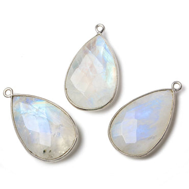 26x17mm Silver Bezel Rainbow Moonstone faceted pear Pendant 1 piece (ONLINE ORDER ONLY)