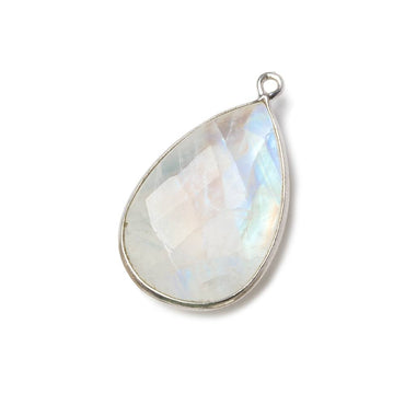 26x17mm Silver Bezel Rainbow Moonstone faceted pear Pendant 1 piece (ONLINE ORDER ONLY)