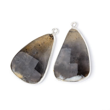 26x18mm .925 Silver Bezel Dendritic Opal Faceted Freeform Set of 2 Pendants (ONLINE ORDER ONLY)