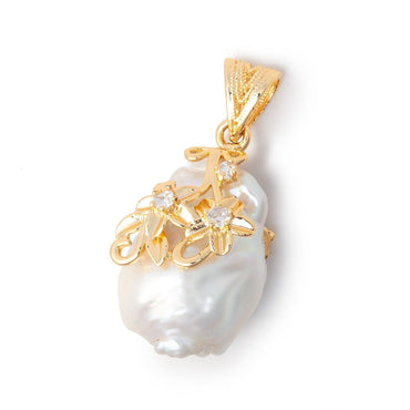 26x19mm Vermeil Capped White Ultra Baroque Pearl Pendant 1 focal (ONLINE ORDER ONLY)