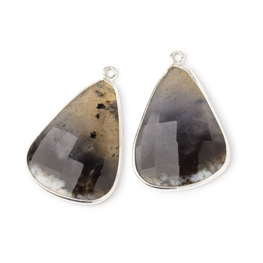 26x20mm .925 Silver Bezel Dendritic Opal Faceted Freeform Set of 2 Pendants (ONLINE ORDER ONLY)