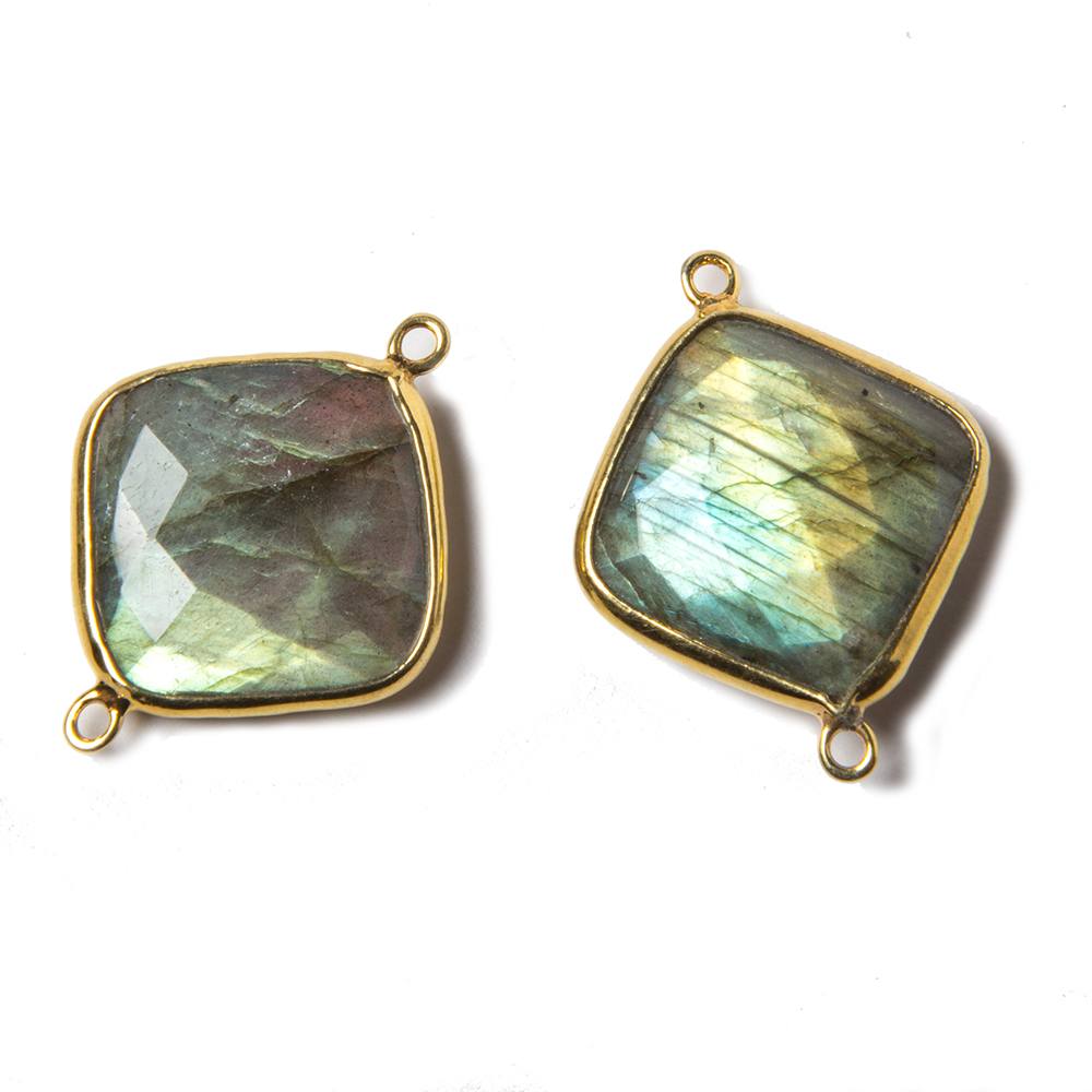 26x20x5mm Vermeil Bezeled Labradorite faceted square Connector 1 piece (ONLINE ORDER ONLY)