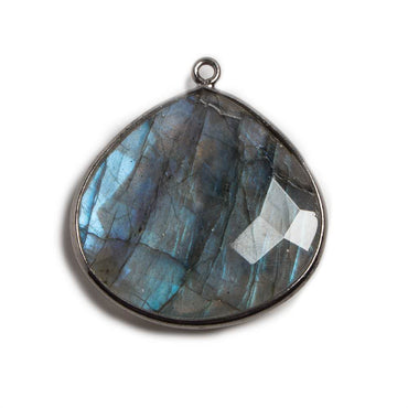 26x26mm Black Gold Bezeled Labradorite Heart Focal Bead Pendant 1 pc (ONLINE ORDER ONLY)