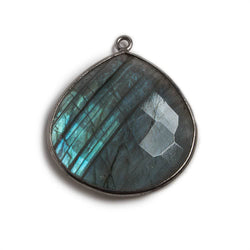 26x26mm Black Gold Bezeled Labradorite Heart Focal Bead Pendant 1 pc (ONLINE ORDER ONLY)