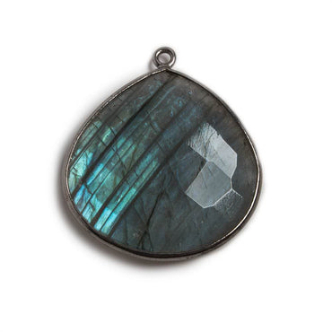 26x26mm Black Gold Bezeled Labradorite Heart Focal Bead Pendant 1 pc (ONLINE ORDER ONLY)