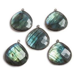 26x26mm Black Gold Bezeled Labradorite Heart Focal Bead Pendant 1 pc (ONLINE ORDER ONLY)