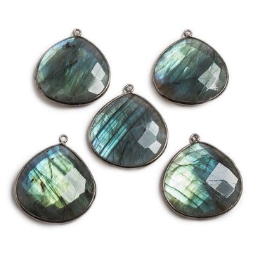 26x26mm Black Gold Bezeled Labradorite Heart Focal Bead Pendant 1 pc (ONLINE ORDER ONLY)