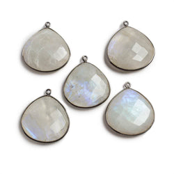 26x26mm Black Gold Bezeled Rainbow Moonstone Heart Focal Pendant 1 pc (ONLINE ORDER ONLY)