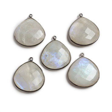 26x26mm Black Gold Bezeled Rainbow Moonstone Heart Focal Pendant 1 pc (ONLINE ORDER ONLY)