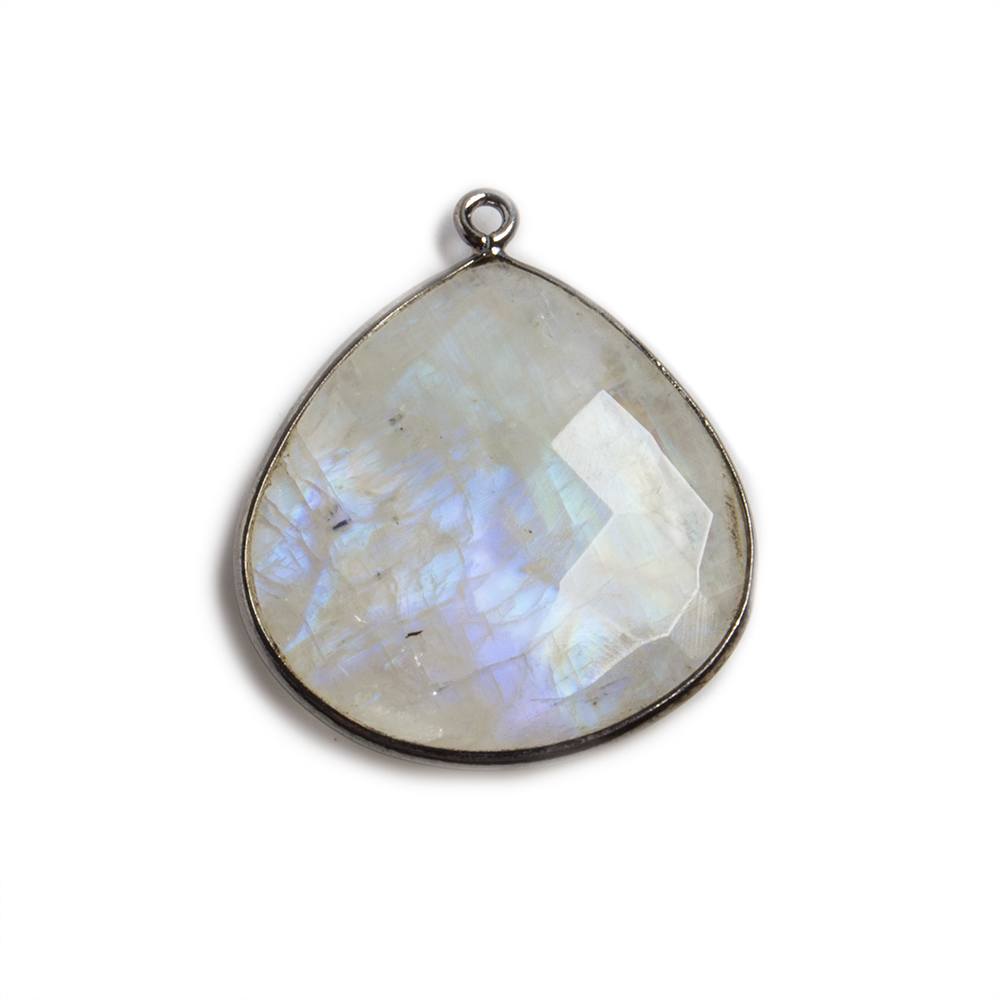 26x26mm Black Gold Bezeled Rainbow Moonstone Heart Focal Pendant 1 pc (ONLINE ORDER ONLY)
