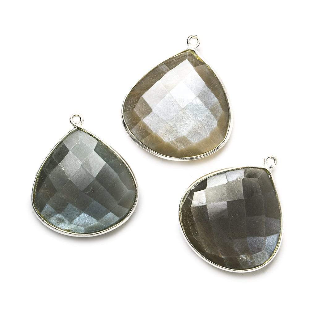 26x26mm Silver .925 Dark Brownish Platinum Moonstone faceted heart Pendant 1 piece (ONLINE ORDER ONLY)