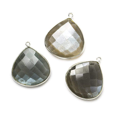 26x26mm Silver .925 Dark Brownish Platinum Moonstone faceted heart Pendant 1 piece (ONLINE ORDER ONLY)