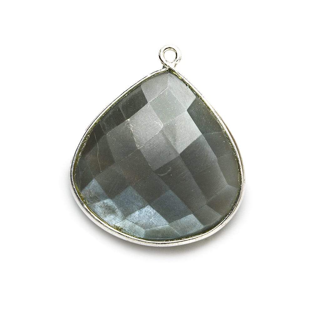 26x26mm Silver .925 Dark Brownish Platinum Moonstone faceted heart Pendant 1 piece (ONLINE ORDER ONLY)