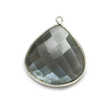 26x26mm Silver .925 Dark Brownish Platinum Moonstone faceted heart Pendant 1 piece (ONLINE ORDER ONLY)
