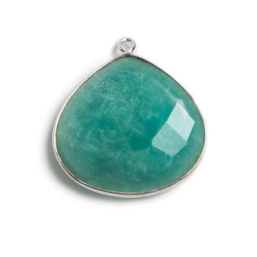 26x26mm Silver Bezeled Amazonite Heart Focal Bead Pendant 1 pc (ONLINE ORDER ONLY)