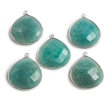 26x26mm Silver Bezeled Amazonite Heart Focal Bead Pendant 1 pc (ONLINE ORDER ONLY)