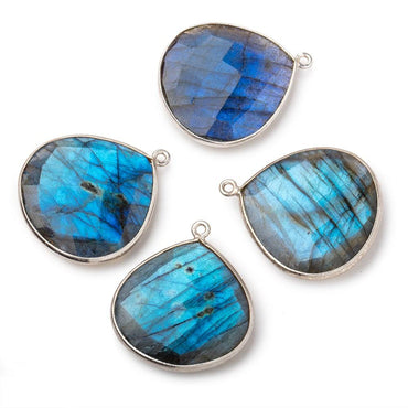 26x26mm Silver Bezeled Labradorite Heart Focal Bead Pendant 1 piece (ONLINE ORDER ONLY)