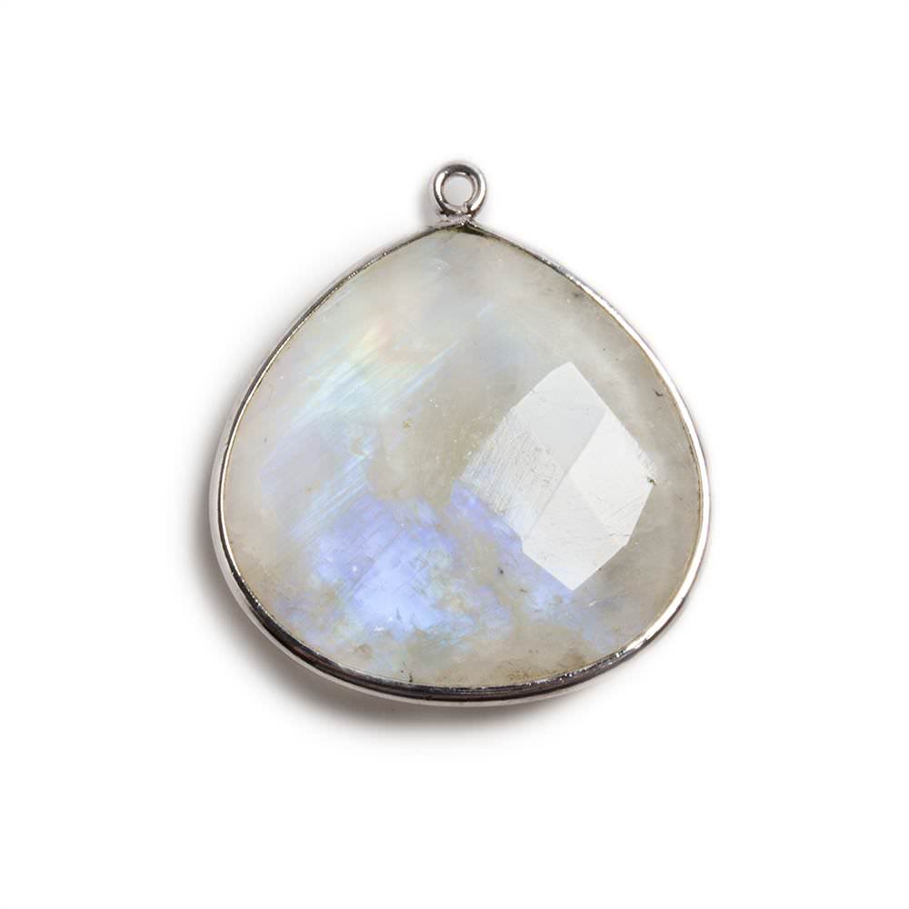 26x26mm Silver Bezeled Rainbow Moonstone Heart Focal Pendant 1 pc (ONLINE ORDER ONLY)