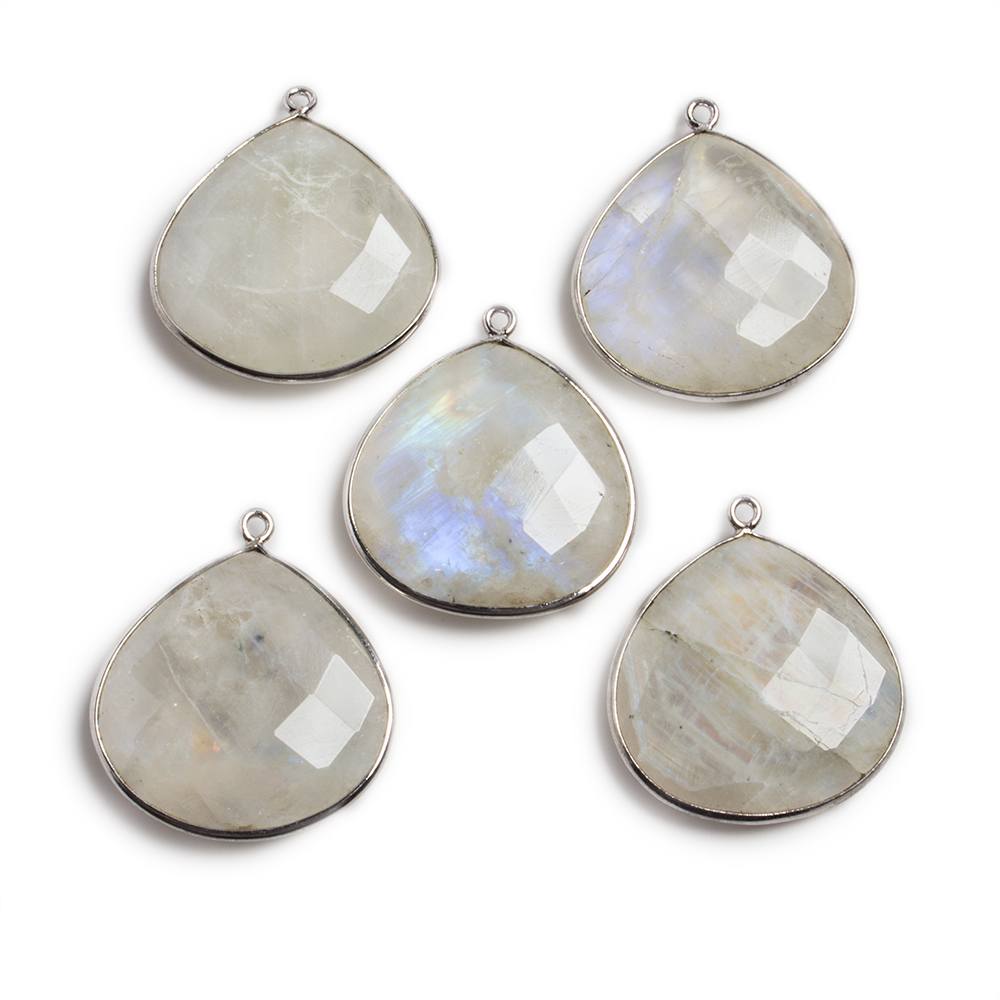 26x26mm Silver Bezeled Rainbow Moonstone Heart Focal Pendant 1 pc (ONLINE ORDER ONLY)