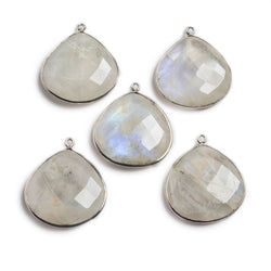 26x26mm Silver Bezeled Rainbow Moonstone Heart Focal Pendant 1 pc (ONLINE ORDER ONLY)
