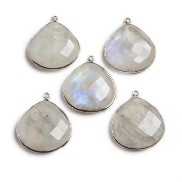 26x26mm Silver Bezeled Rainbow Moonstone Heart Focal Pendant 1 pc (ONLINE ORDER ONLY)