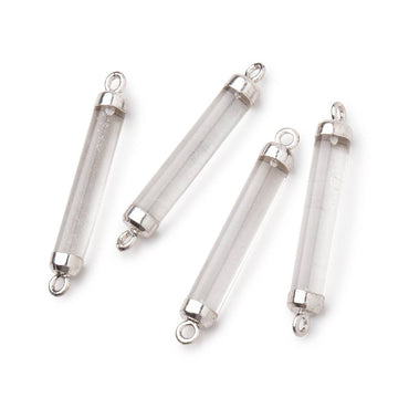 26x4.5mm Silver Leafed Crystal Quartz Tube Focal Connector 1 piece (ONLINE ORDER ONLY)