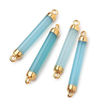 26x5mm Gold Leafed Blue Chalcedony Tube Focal Connector 1 piece (ONLINE ORDER ONLY)