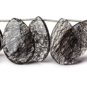 27-30mm Black Tourmalinated Quartz Faceted Pear Beads 5 inch 8 pieces (ONLINE ORDER ONLY)